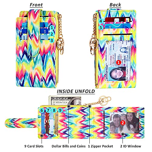 Image of Badiya Slim Women Wallet RFID Blocking Bifold Compact 9 Card Slots Holder Wallets Soft Leather with Zipper Coin Pocket 2 ID Window