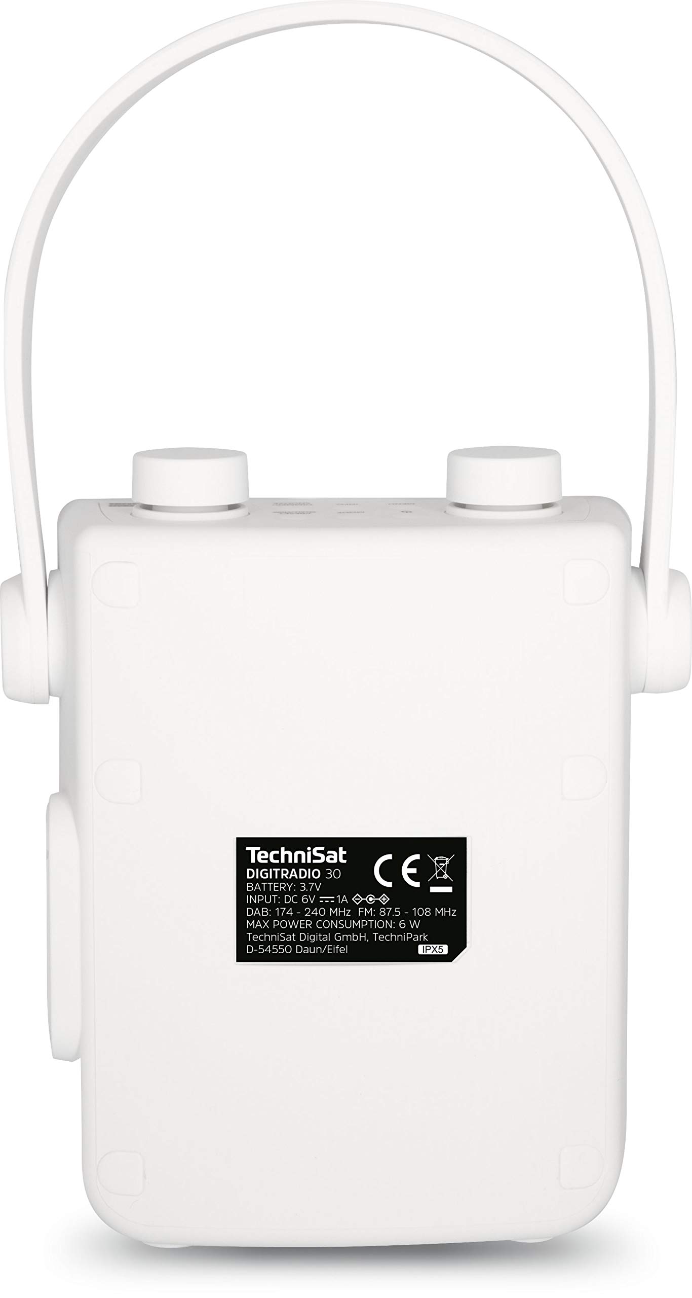 TechniSat DIGITRADIO 30 - Radio de Douche Dab+ étanche (FM, Radio numérique Dab, Batterie intégrée, Bluetooth, étanche Selon IPX5, réveil, mémoire des favoris, Prise Casque) Blanc