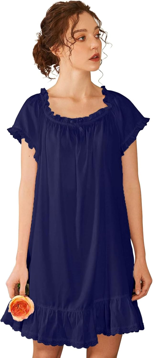 Nanxson Womens' Cotton Nightgown Short Sleeve Sleepwear Vintage Victorian Nightshirt Lounge Dress - Image 6