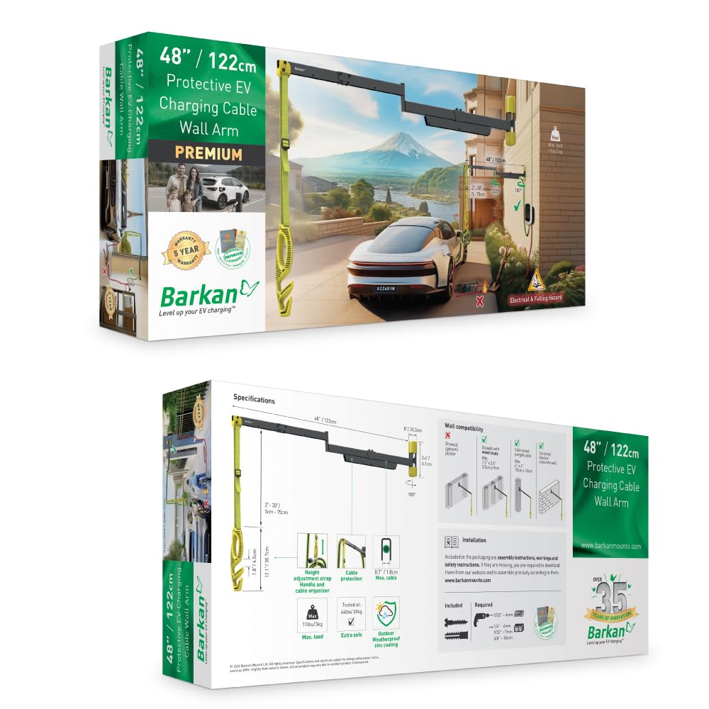 Barkan Cable de carga protector de 48 pulgadas para vehículos eléctricos, para cargadores de nivel 1 y 2, revestimiento de zinc resistente a la intemperie para interiores y exteriores, para cable de