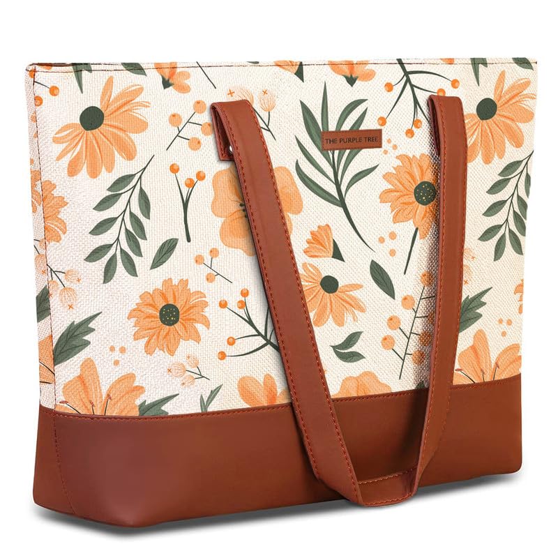 Image of The Purple Tree Handcrafted Women's Tote Bag with Vegan Leather Handles & Indian Prints, Shoulder Tote Bag and Handbag for Office and College (Pack of 1)