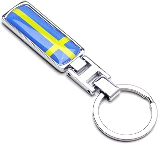 iJDMTOY Sweden Flag Gold Nordic Cross Emblem Chrome Badge Keychain Ring Compatible With Swedish Scandinavian Cars