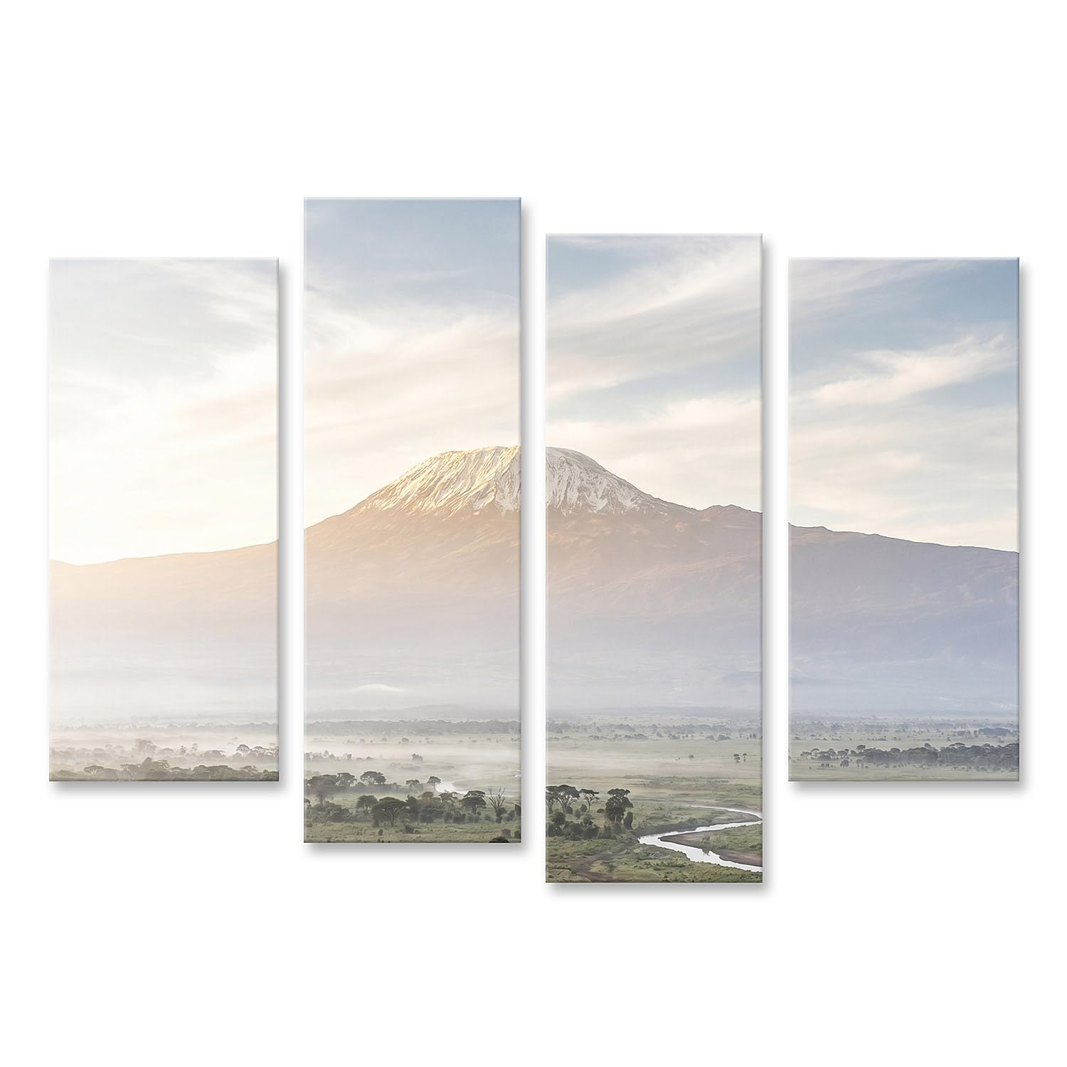 islandburner Quadro su tela, motivo: maestoso Kilimandscharo, decorazione per soggiorno, per gli amanti della natura, 4 pezzi