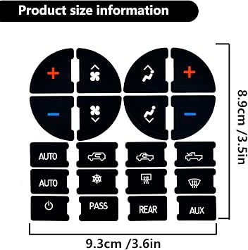 2 Packs AC Dash Button Repair Kit -Compatible with Chevy, Best for Fixing Ruined Faded A/C Control Buttons - Decal Replacement Fits Select 07-14 GM Vehicles - Car SUV Van Truck Accessories