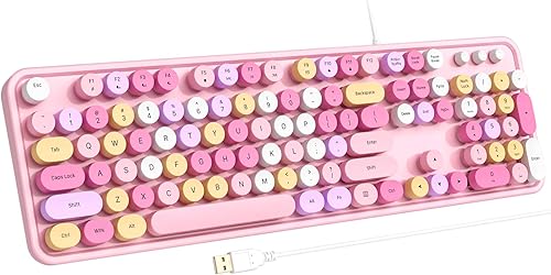 Miniatura 23 de Teclado USB con cable con retroiluminación de 7 colores, teclado de tamaño completo con teclas retro, teclado numérico y tecla de acceso rápido