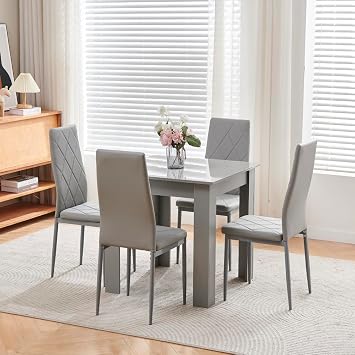 Grey PU Leather Dining Chairs Set of 2 High Back with Metal Legs for Dining Room Kitchen, Side Chairs for Restaurant Office Meeting Home/Commercial (2, Grey Argyle Leather)