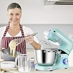 Aucma Mélangeur de support6.5-QT 660W 6-Speed Mélangeur de cuisine électrique à tête incrustée avec fil de fer à crochet & Batteur (6.5QT Bleu)