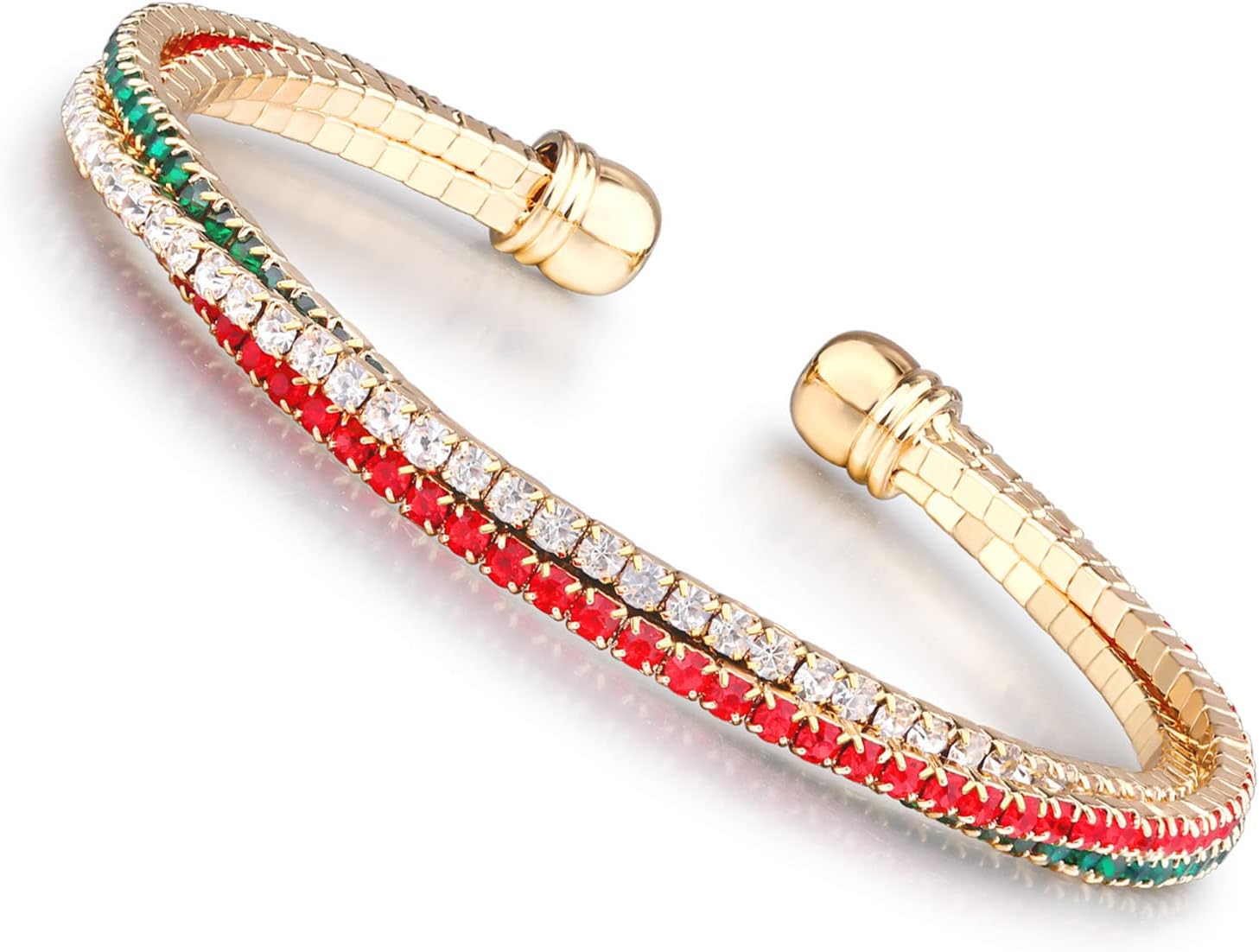 IDesign Christmas Rhinestone Bracelets Red Green White Cuff Bracelet for Women Men Gift Jewelry Christmas Stocking Stuffers Holiday Party Favors