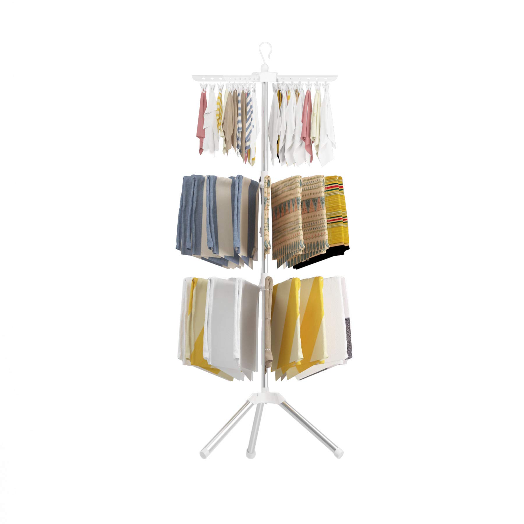 JIUYOTREE Foldable Clothes Drying Rack with 24 Clothespins ，3-Tier Portable Clothes Rack for Children's Clothes,Socks,Towels and Underwears,Indoor, Outdoor, White