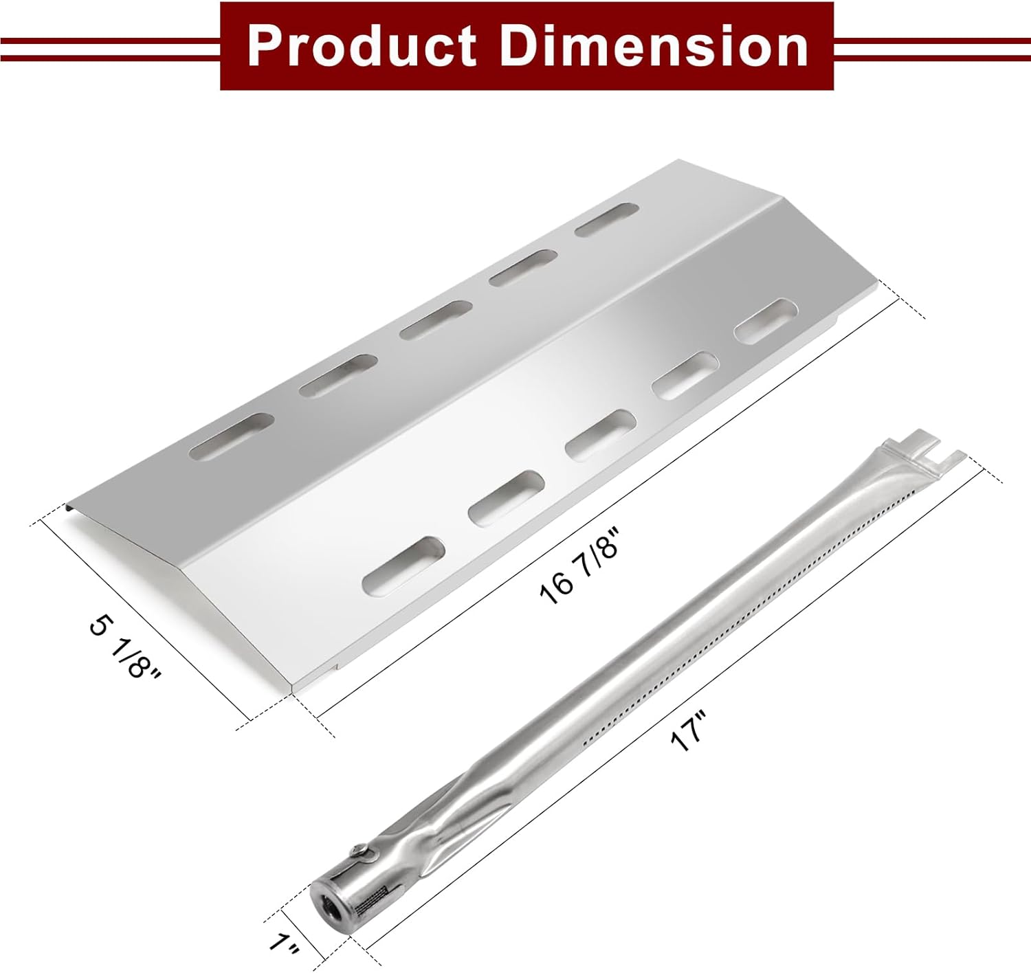 Hiorucet Grill Parts for Ducane 5 Burner Gas Grill 30400042, 30400043, 30400044, 30400045, 30558501, 30557401, 30457501, 30557501, 30458501, Stainless Steel Heat Plates, Burners for Ducane Grill Parts
