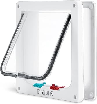 Cat Door, Safety Pet Door with 4 Way Lock, Weatherproof & Easy Installation Cat Flap Door for Cats,Silent Manual Pet Flap for Wall/Wooden Door/Upvc Door M