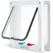 Cat Door, Safety Pet Door with 4 Way Lock, Weatherproof & Easy Installation Cat Flap Door for Cats,Silent Manual Pet Flap for Wall/Wooden Door/Upvc Door M