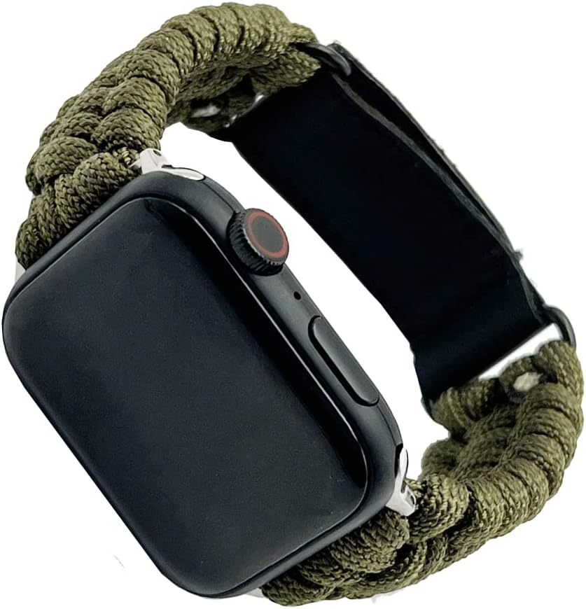 MeShow49mm 45mm 44mm 42mm Outdoor Paracord Replacement Watch Band Bracelet Strap Wrist Band with Self Adhered Genuine Leather Clasp Compatible for Apple Watch Series 8 7 SE 6 5 4 3 2 1/Ultra (Not fit