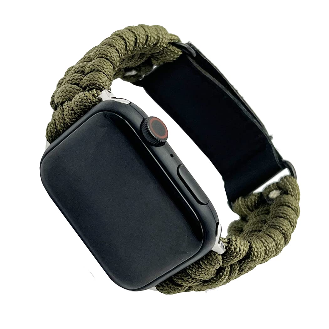 MeShow49mm 45mm 44mm 42mm Outdoor Paracord Replacement Watch Band Bracelet Strap Wrist Band with Self Adhered Genuine Leather Clasp Compatible for Apple Watch Series 8 7 SE 6 5 4 3 2 1/Ultra (Not fit