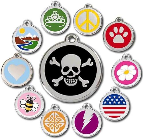 Etiquetas de identificación de mascotas de diseño de acero inoxidable con grabado profundo, duradero, 120 opciones de diseño de etiquetas de