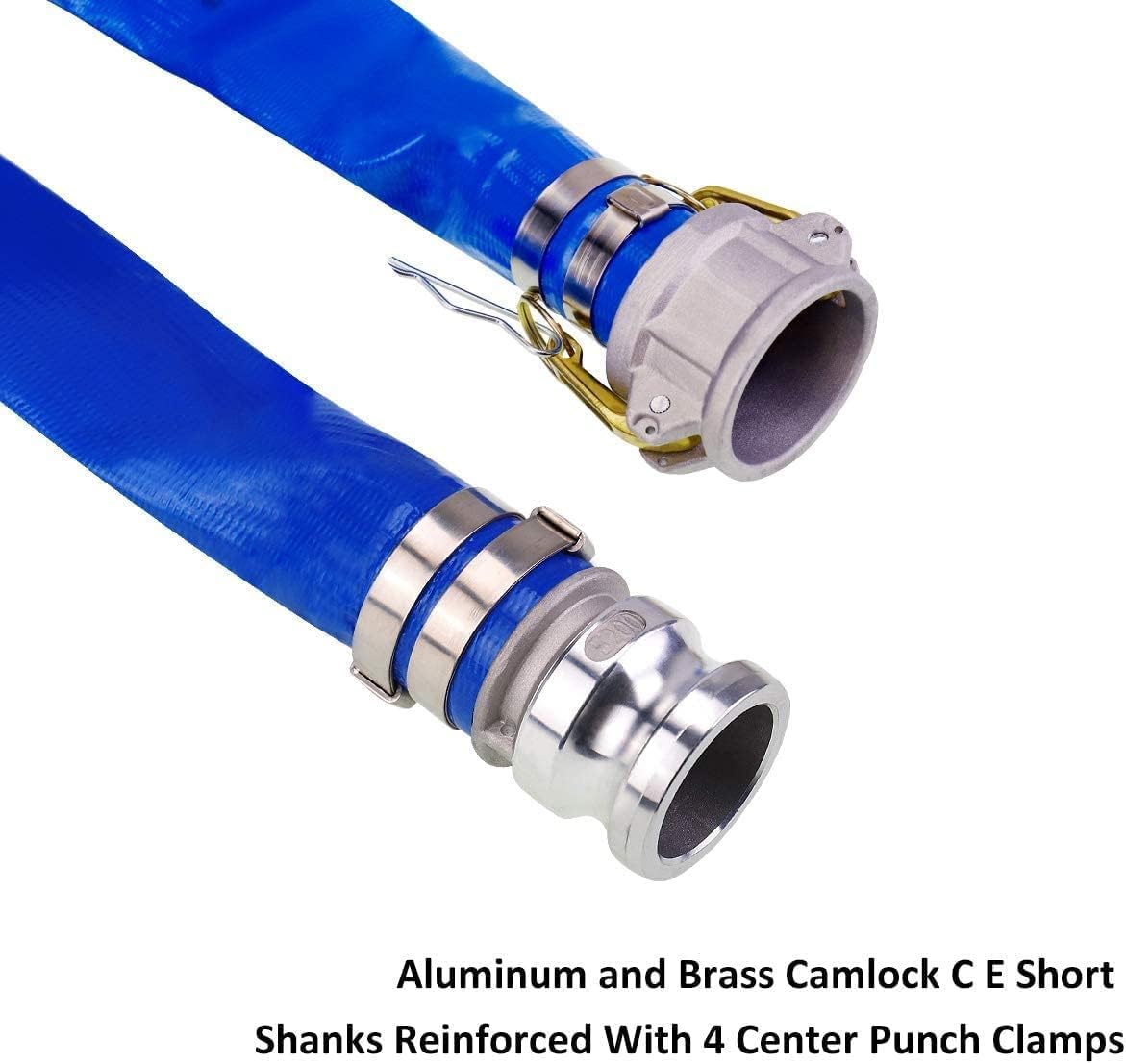 1" x 100' Blue PVC Backwash Hose with Camlock C and E Fittings, Heavy Duty Discharge Hose, Durable Reinforced Pool Drain Hose for Swimming Pools