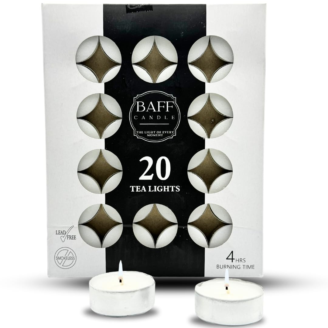 Baff Candle Light/White Tea S Candles (20 Pack) - 4 Hour Burn Tea Tea S - Unscented Candle 3.8 X 2.3 Cm,