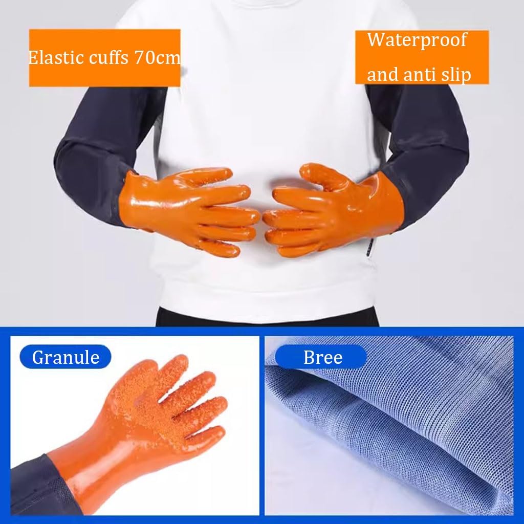 Gants de pêche Gants de pêche imperméables et antidérapants de 70 cm de Long, Conception de Particules antidérapantes en Caoutchouc, utilisés dans l'industrie de l'aquaculture (Color : 7pcs)