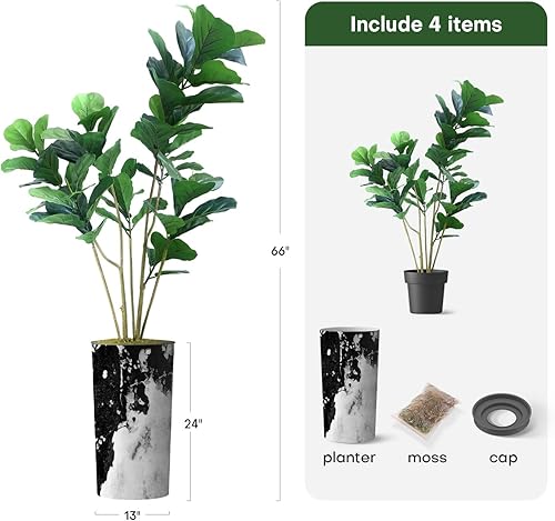 Miniatura 10 de Árbol artificial en macetero contemporáneo con efecto de granito, hojas de plátano falsas de seda para decoración del hogar en interiores y