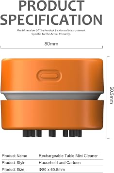 ODISTAR Mini Desktop Vacuum Cleaner for Table Dust (Orange AA Battery)