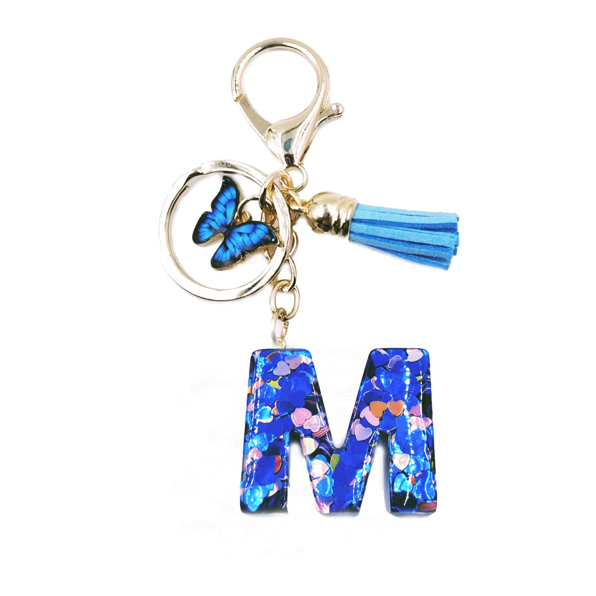 jtkdxqs A-Z Letter Keychain Crystal Blue with Tassel Butterfly Key Ring for Women Backpack Handbags Cute Pendant