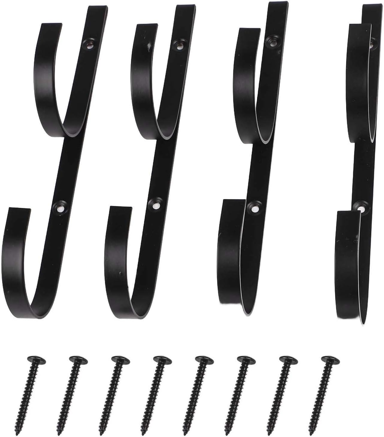 4 Pack Metal Pool Equipment Pole Hangers for Skimmer Leaf Rake Net Brush Hooks Heavy Duty Wall Storage Holders Rust Resistant for Outdoor Use (black)