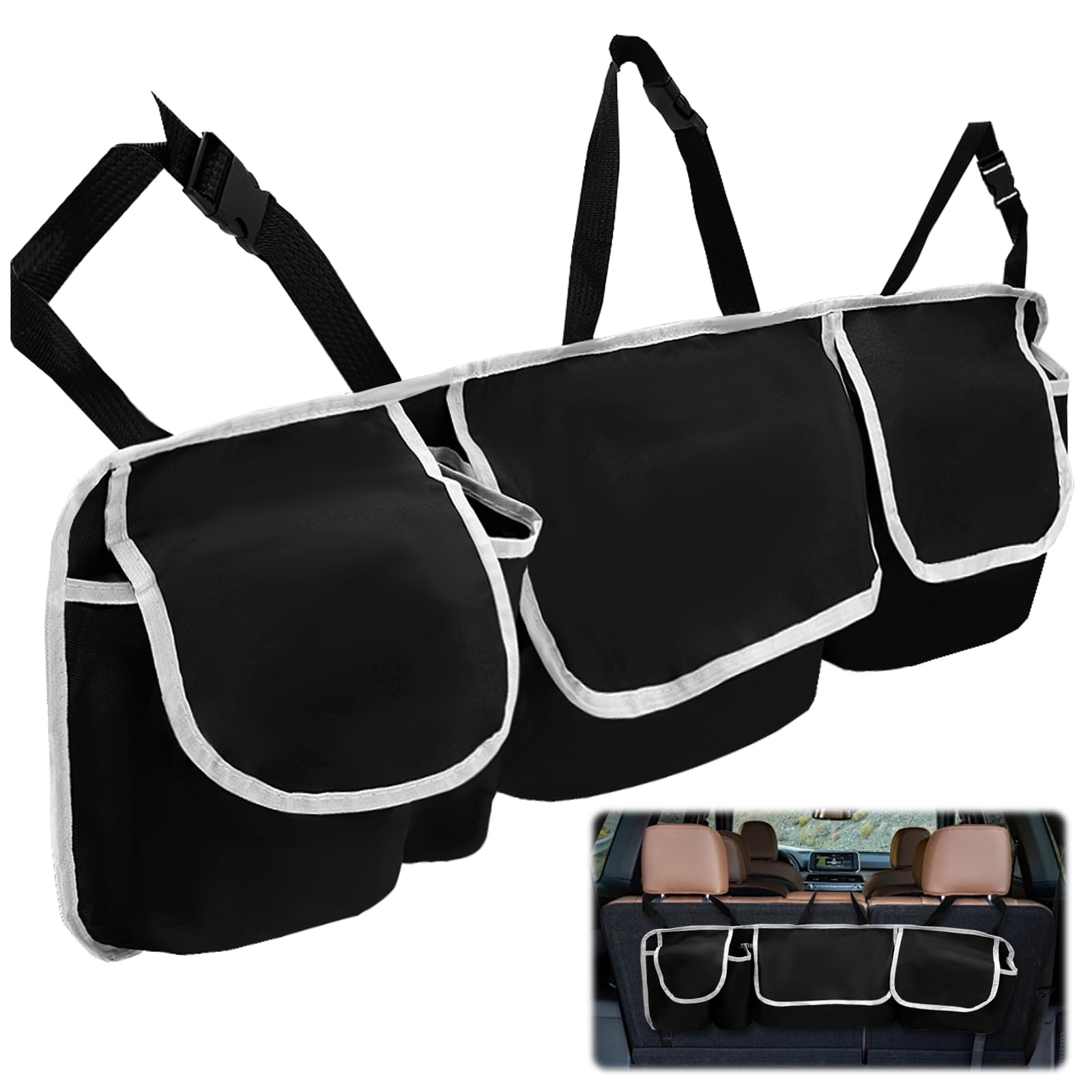 Ovbova Black Car Boot Organiser, Foldable Hanging Storage Bag With 4 Compartments For Suv Mpv Van Boot Tidy, – Travel & Automotive Storage Solution