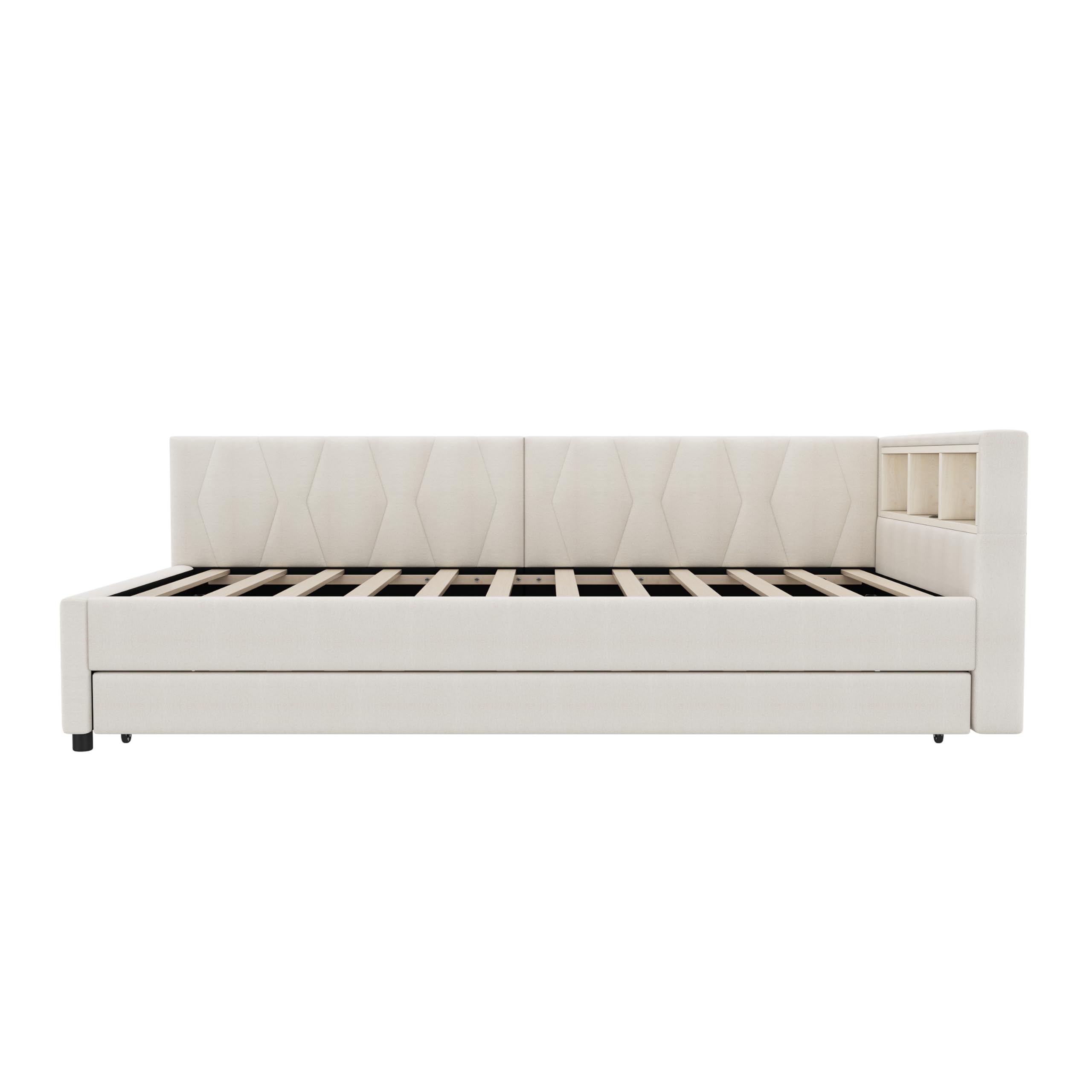 Divano Letto 90x200 Bed Vano Portaoggetti Laterale Rivestimento in Lino Letto Estraibile Seconda Superficie Estraibile Superficie Ausiliaria Scorrevole sotto il Telaio Camera