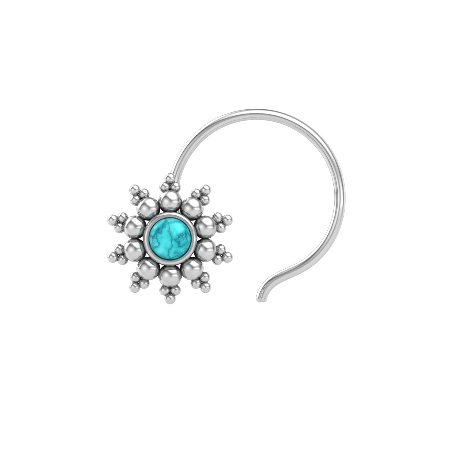 925 Sterling Silver Round Shape Turquoise Stone Cup Setting Nose Pin Stud for Women Girls-image-33