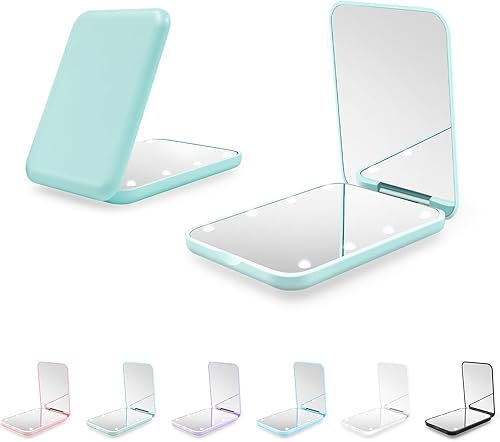 Miniatura 20 de Espejo compacto, espejo de bolsillo LED de aumento 1X/3X con BIattery interno, mini espejo para bolso, bolsillo, viaje y regalo (rosa)