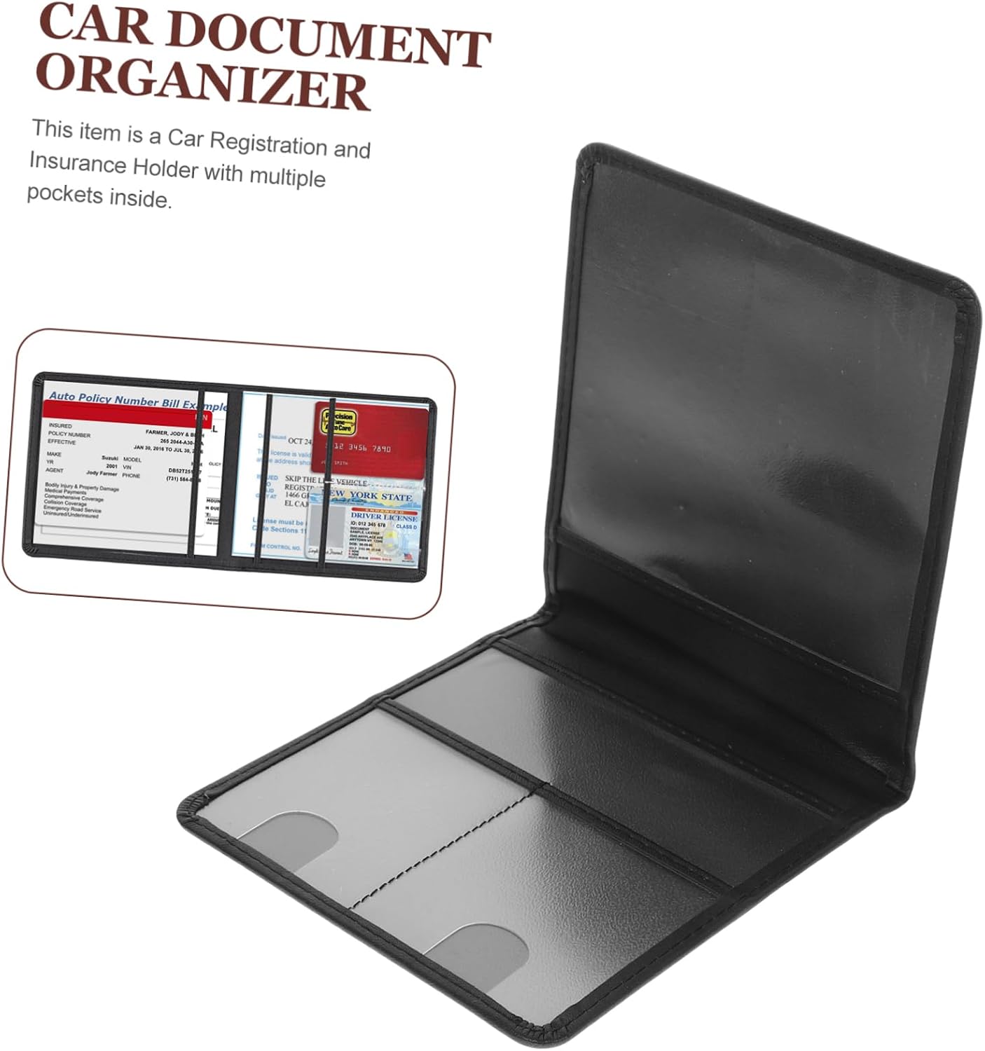 Car Document Holder Pu Leather Organizer for Vehicle Registration and Insurance Lightweight and Portable Car Information Bag for Men and Women