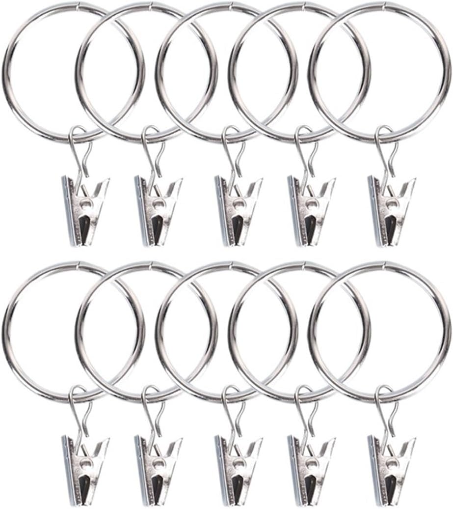 10/50x Curtain Clips Hooks Courtyards Decoration Hanging Metal Ring Window Home Bathroom Hardware Hook Supplies for Curtains and Rods(Silver- 25mm,50PCS)