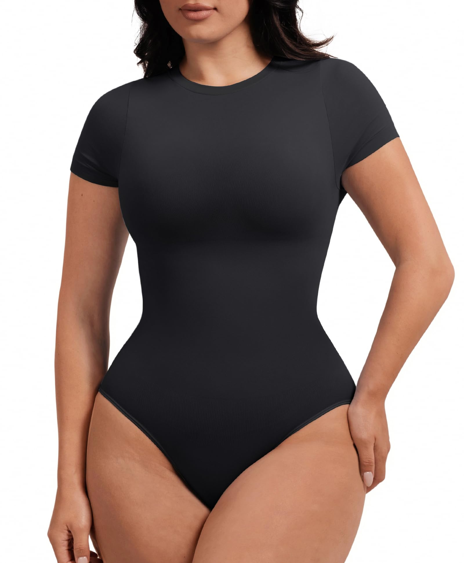 FeelinGirl Shapewear Bodysuit Tummy Control Soft Short Sleeve For Women
