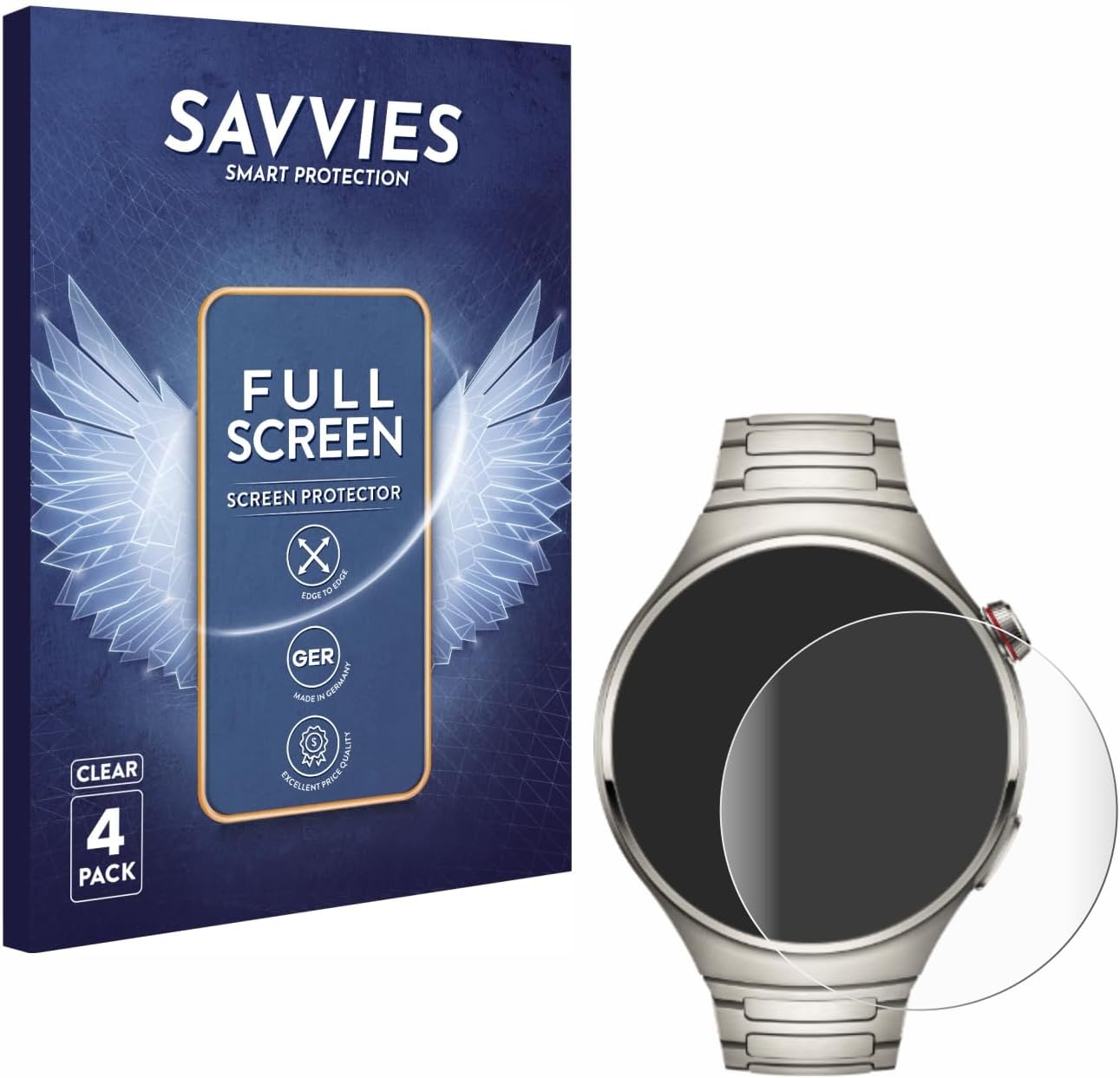 Savvies 4X Full-Screen Protection Film for Huawei Watch 4 Pro Full Cover Screen Protector 3D Curved [Edge to Edge, Scratch Proof, Ultra Clear]