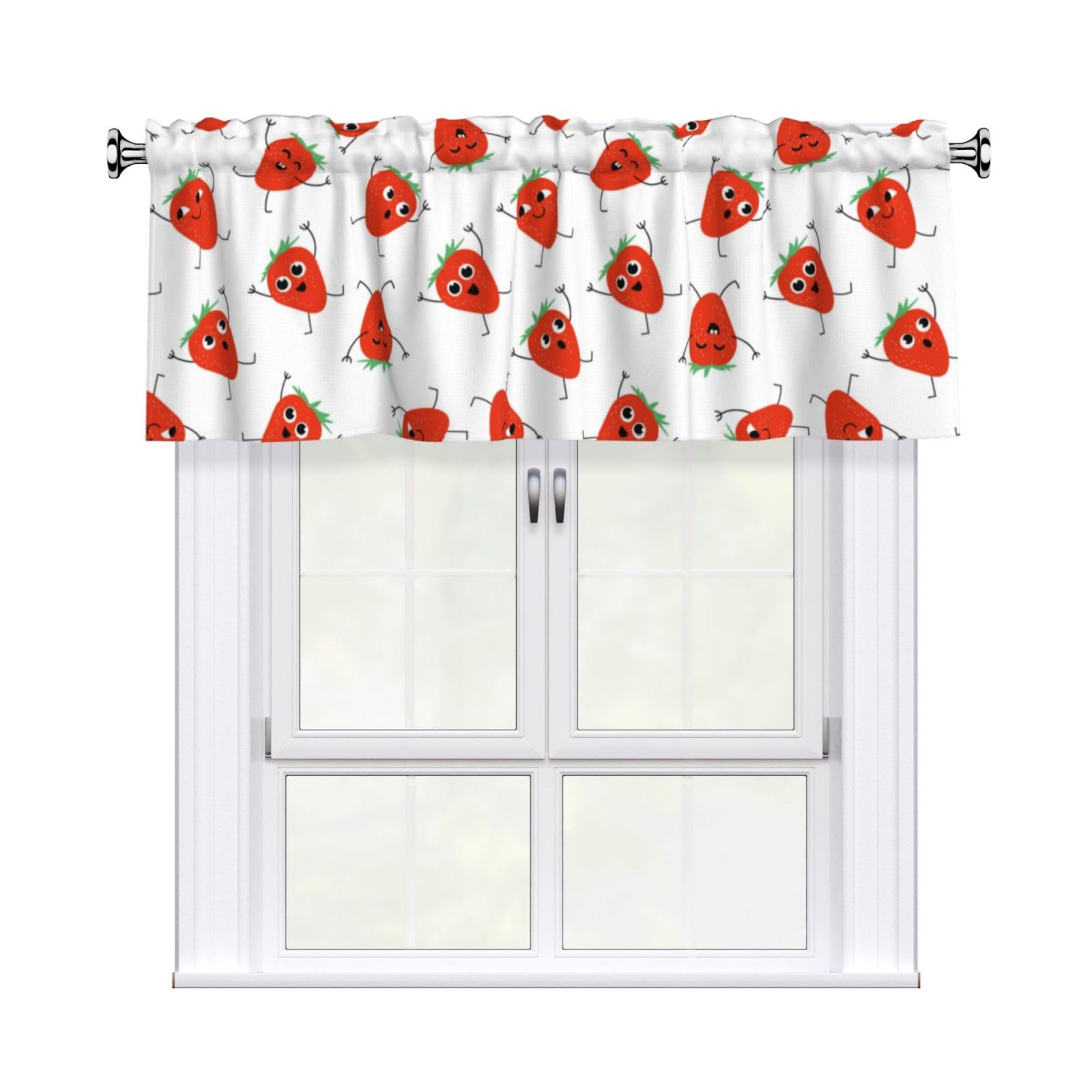 Noble Ren The Happy Dancing Strawberry Short Curtain Valance 54x18in For Kitchen Bathroom Cafe Living Room Decoration