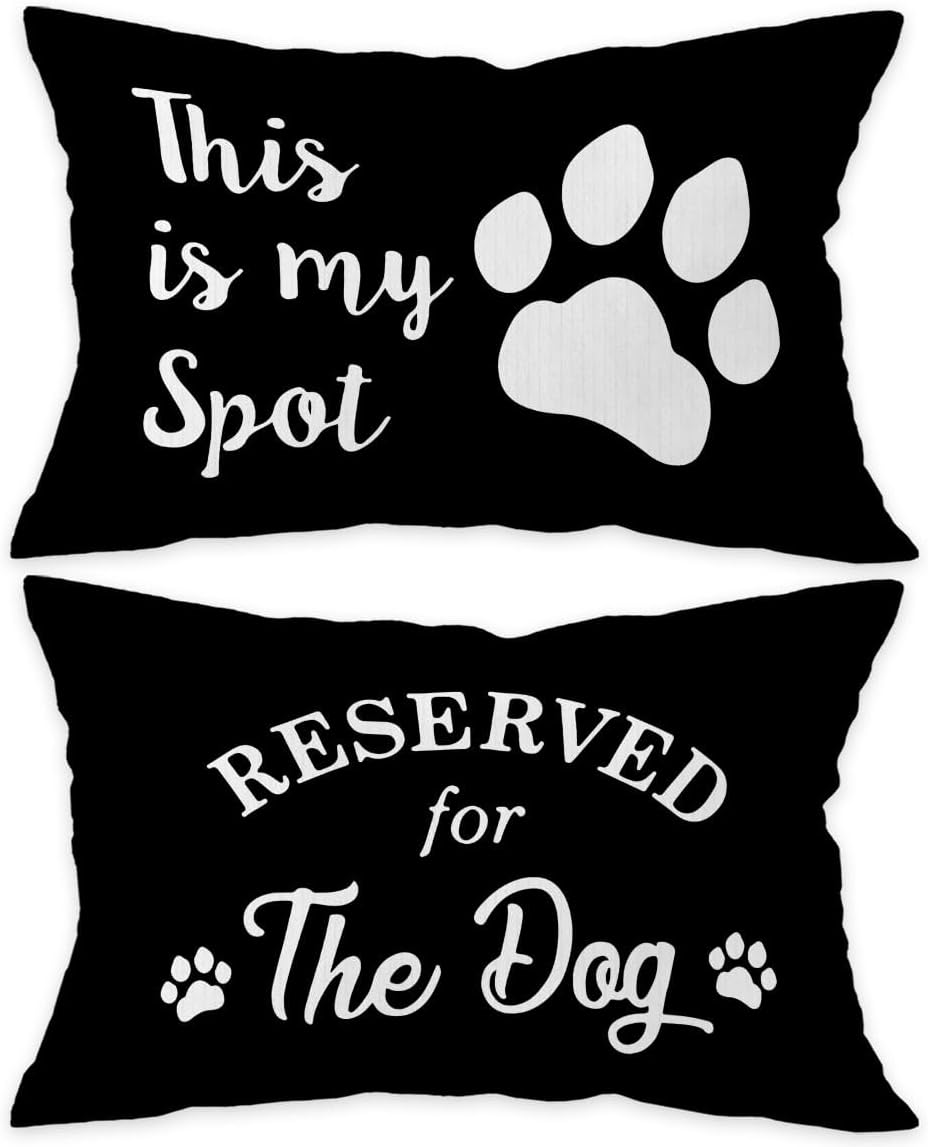 This Is My Spot Paw Decorative Throw Pillow Covers, Dog Themed Funny Cases Cushion for Bedroom Living Room, Gifts for Women Kids Girls Men Lovers Mom, 12x20 Inch Set of 2