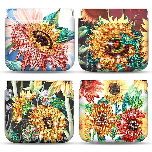Hsei Lot de 4 porte-monnaie en cuir pour peinture diamant à faire soi-même, peinture strass faite à la main, porte-monnaie pour filles, adultes, enfants, femmes, tournesol, 12.5 x 11 cm