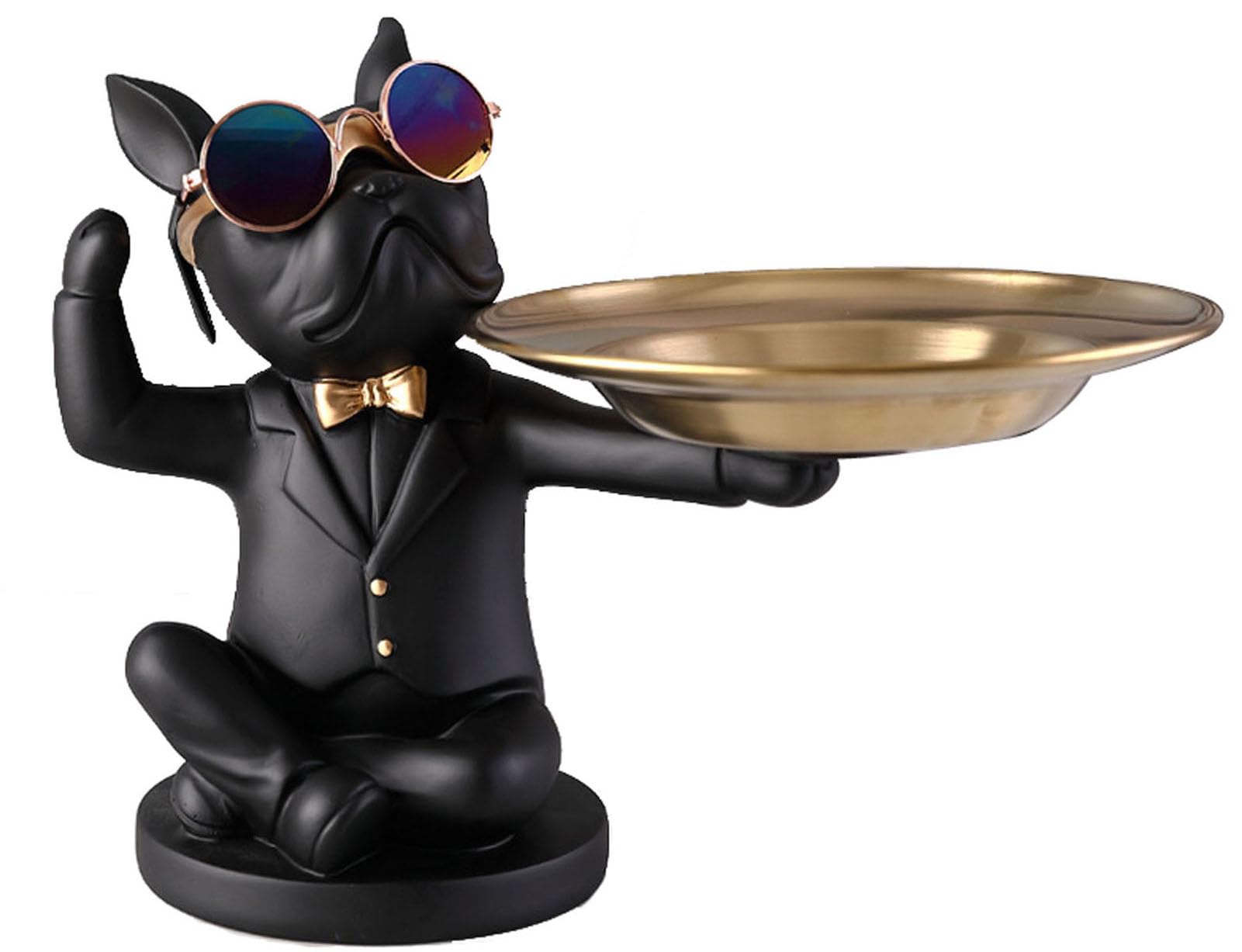 Vinbcorw Cool Bulldog Sculpture French Statue with Stainless Steel Tray, Statue, Table Decoration, Fashion, Home Furnishing, Multifunction, Desk Storage,Green,A