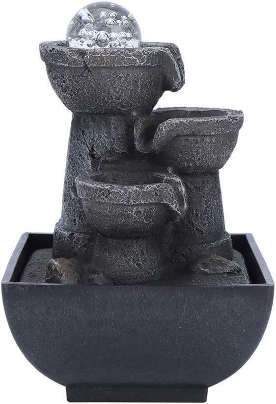 Illuminated Tabletop Waterfall Flowing Water Fountains with Ball for Home Office Decoration