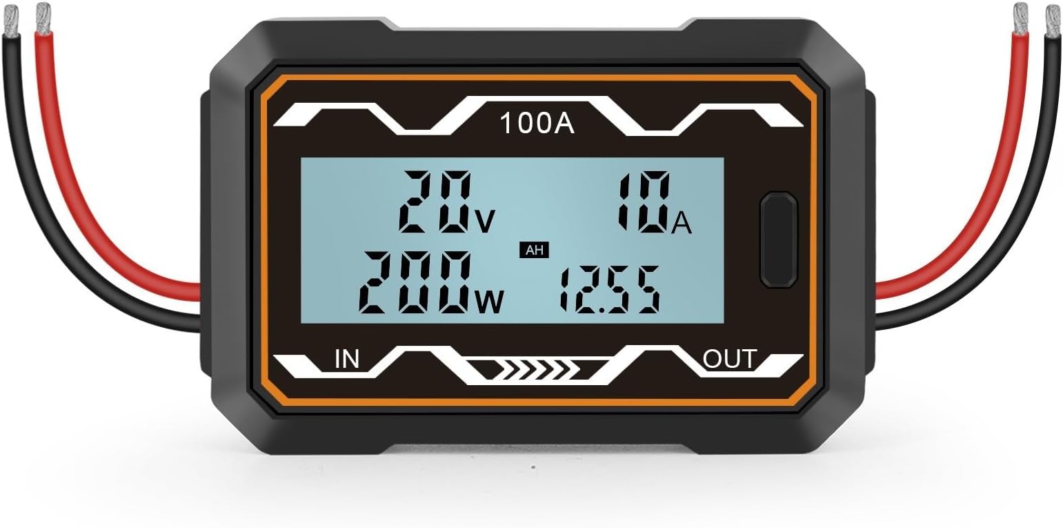 200A DC Digital Power Meter with LCD Backlight, 0-60V Voltage & 0-200A Current, RC Battery Solar Energy Analyzer for(100A)