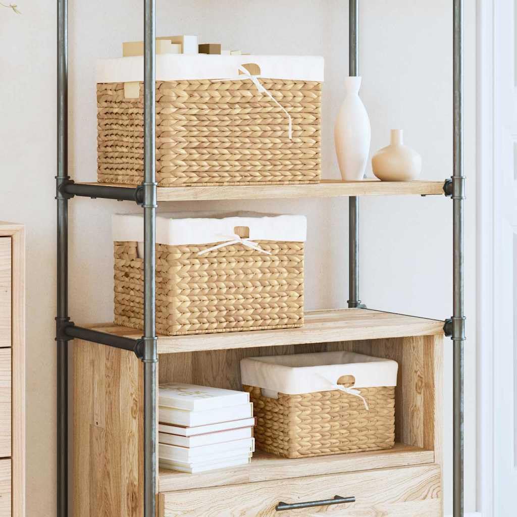 Fengshui Juego de 3 cestas de almacenamiento rectangulares de jacinto de agua natural, ideales para salón, dormitorio y oficina, con asas y forma resistente.
