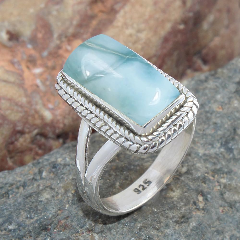 Solid 925 Sterling Silver Ring For Women, Gemstone Ring, Silver Statement Ring, June Birthstone, Bezel Set Rectangle White Gemstone Hypoallergenic Art Deco Ring Christmas Gift