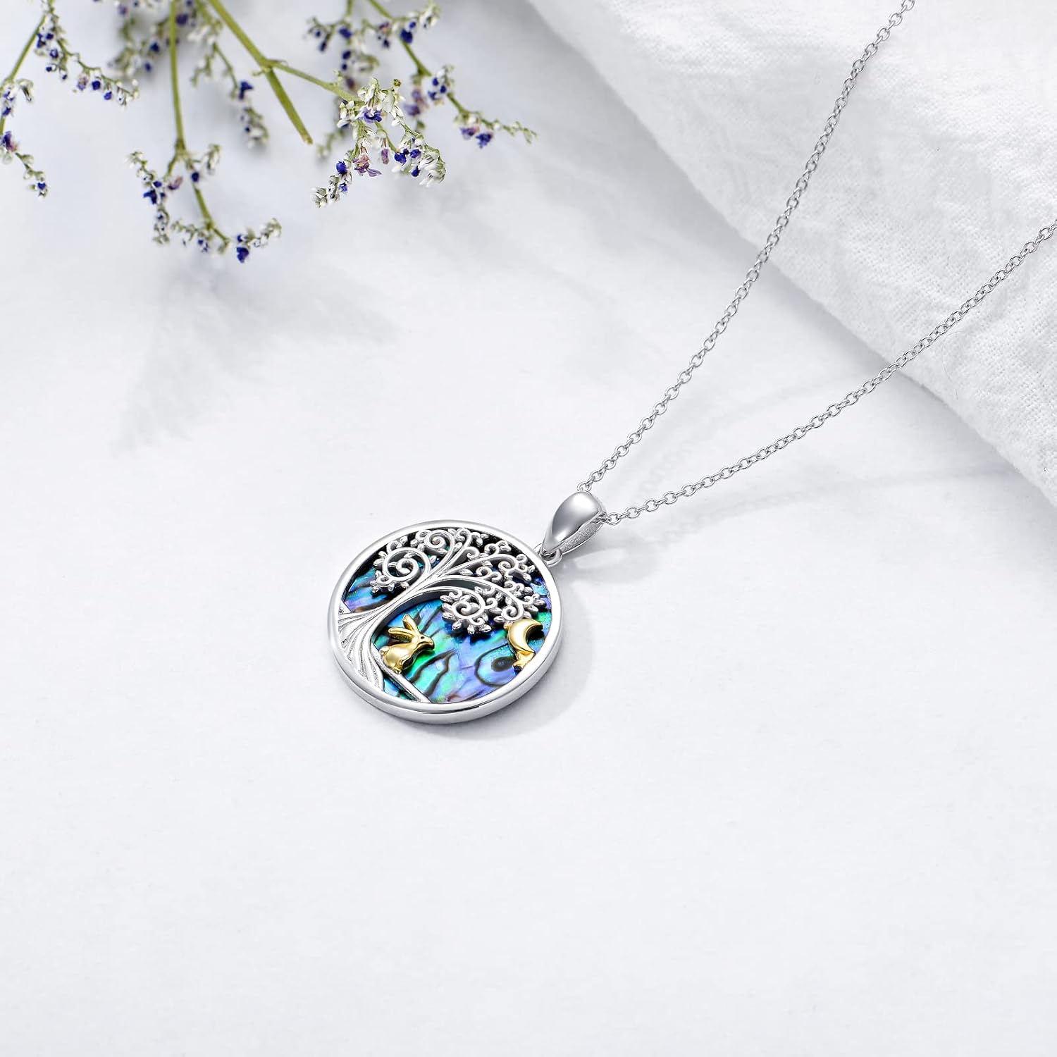 Easter Bunny Necklace Bunny Abalone Pendant Sterling Silver Easter Jewelry Gifts for Women - Image 4