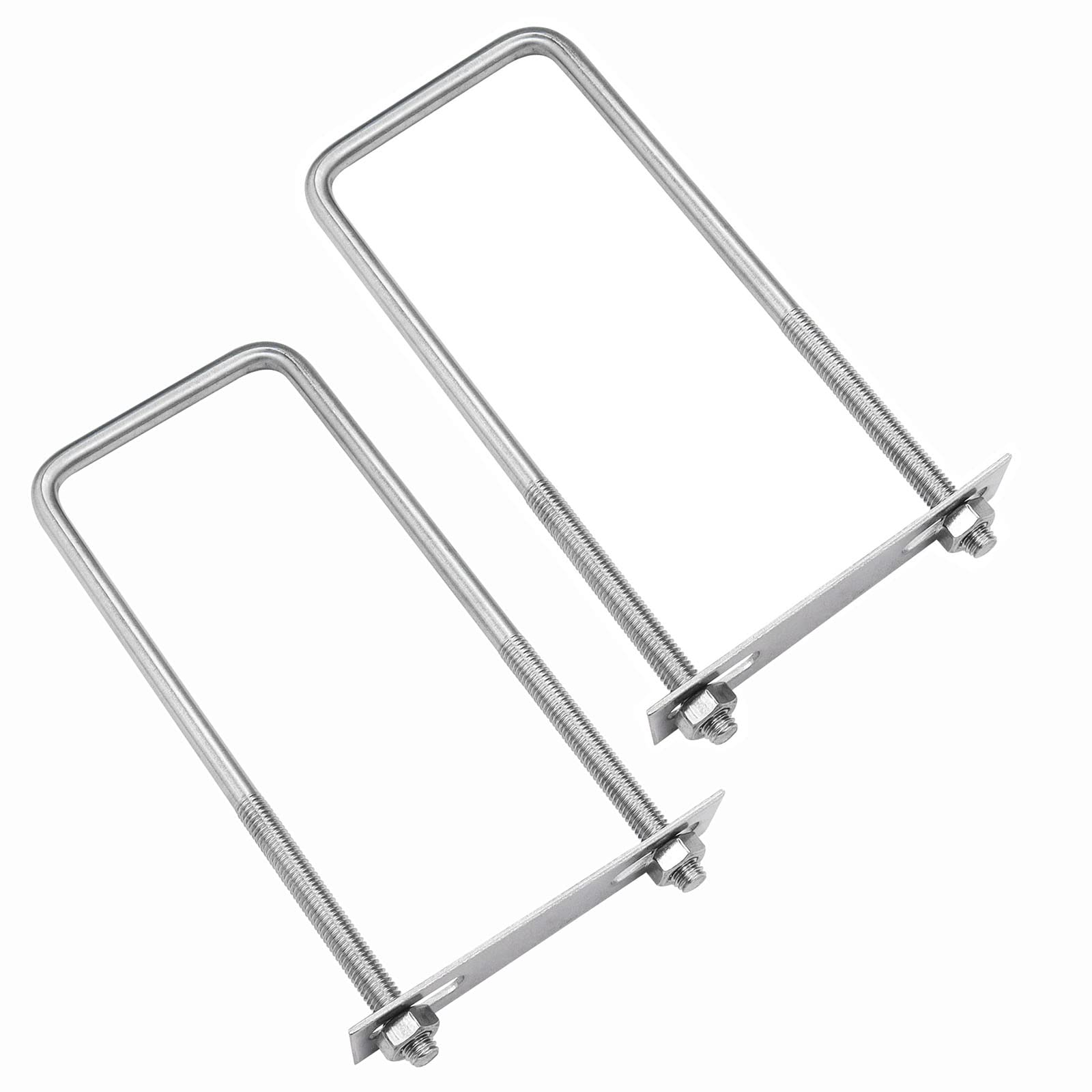 FOCMKEAS 2 Sets 304 Stainless Steel Square U-Bolts 2.76"(70mm) Inner Width, 7.09"(180mm) Length Stainless M8 with Nuts, Frame Plate, Accessories for