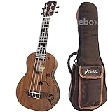 Woodnote/Sweet 21' Nice sound Mahogany with heart hole & Flowers carved Soprano Ukulele + Padding bag
