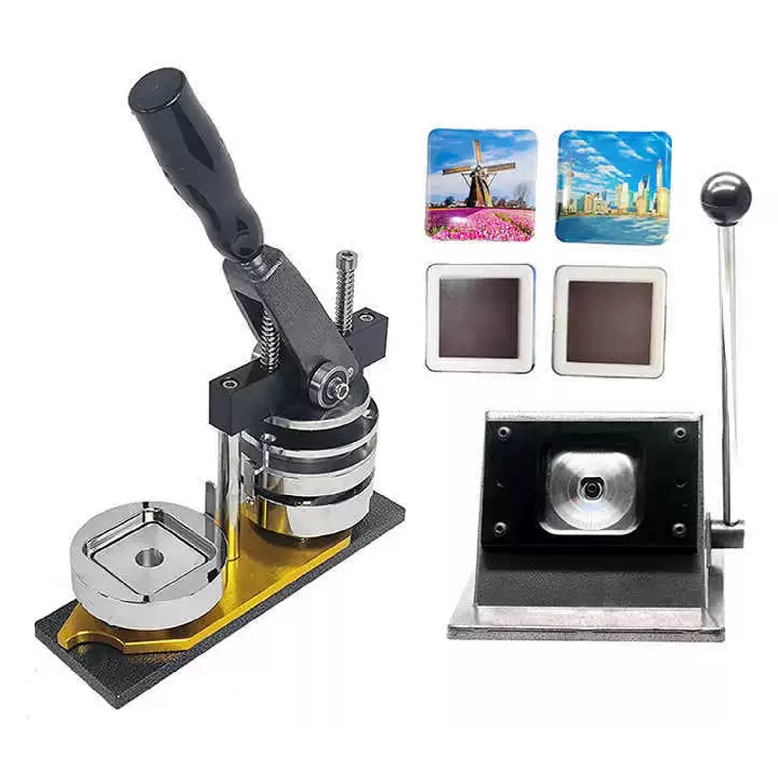 JKJZSALJ Fridge Magnet Machine Badge Maker Machine,Diy Photo Magnet Press Machine-Square Fridge Magnet Maker With Paper Cutter And 100 Materials For Badge Making-50X50Mm