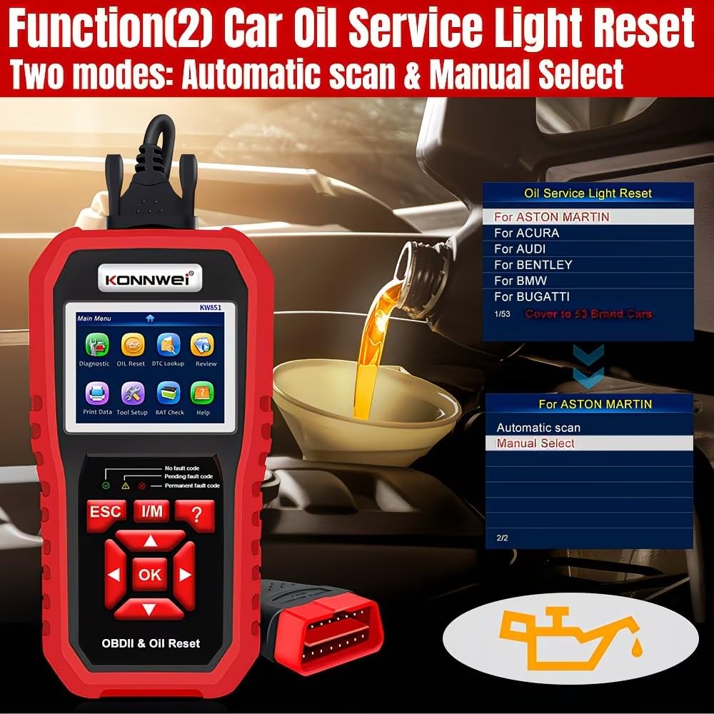 KONNWEI KW851 KFZ Diagnosegerät OBD2 OBDII/EOBD Auto Scanner Auslesegerät mit Batterietest, Fehlercodes Lesen Löschen, Live-Daten, I/M Readiness, für Fahrzeuge Benzin Diesel ab 2002