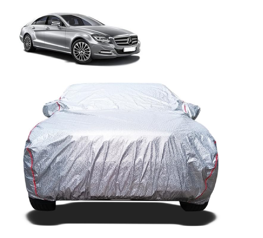 Amexride - Waterproof Car Body Cover - Compatible with Mercedes Benz CLS-Class 350 CDI Car Cover - Silver Car Cover - with Mirror Pocket - Soft Cotton Lining - 100% Water-Proof - Silver Look