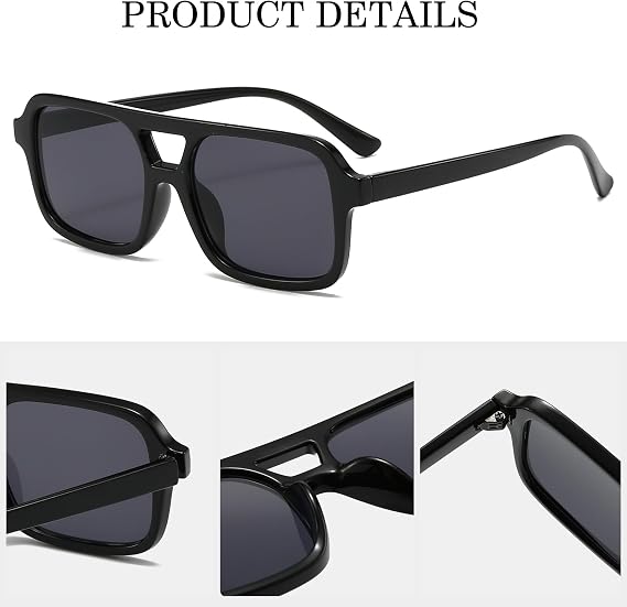 Retro Square Sunglasses for Women Men 70s Tinted Pilot Rectangle Sun Glasses Trendy Classic Shades Eyewear