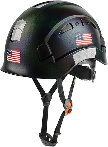 GREEN DEVIL Safety Helmet Hard Hat with Visor and Ear Protection Adjustable Lightweight Vented ABS Work Helmet 6-Point Suspension ANSI Z891 Approved